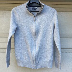 Merino Wool Blend Full-Zip Sweater Gray Men’s Small Quiet Luxury Modern Preppy